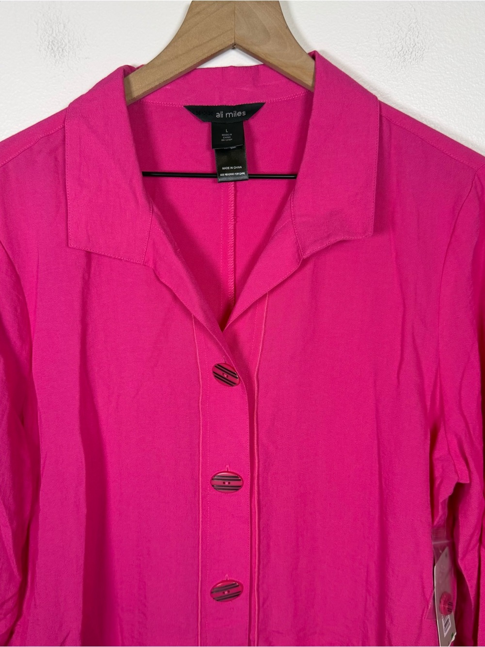 NWT Ali Miles Pink Button Up Blouse Size L Artsy Lagenlook Art To Wear Boho Chic - Picture 2 of 7